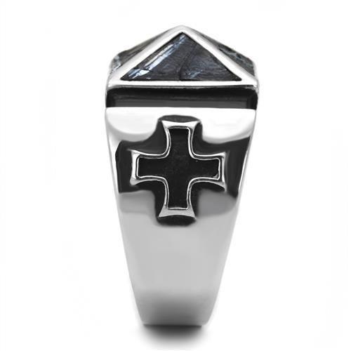 Anillo Color Plata Para Hombres de Acero Inoxidable Piramide con Dos Cruzes - Jewelry Store by Erik Rayo