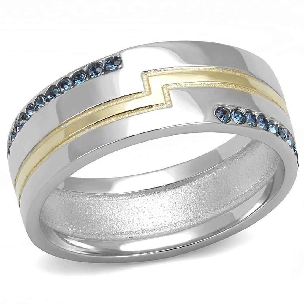 Anillo Color Plata Para Hombres de Acero Inoxidable Rayo Dorado con Piedras Azules - Jewelry Store by Erik Rayo