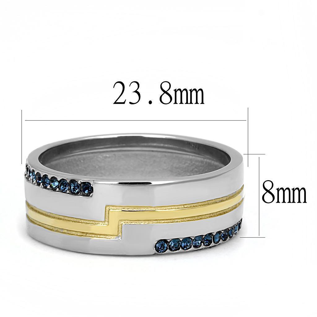 Anillo Color Plata Para Hombres de Acero Inoxidable Rayo Dorado con Piedras Azules - Jewelry Store by Erik Rayo