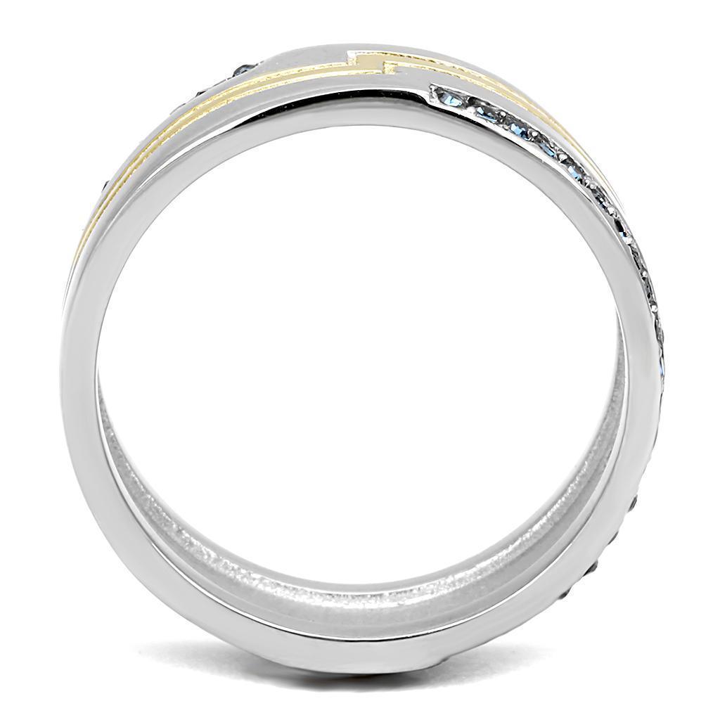 Anillo Color Plata Para Hombres de Acero Inoxidable Rayo Dorado con Piedras Azules - Jewelry Store by Erik Rayo