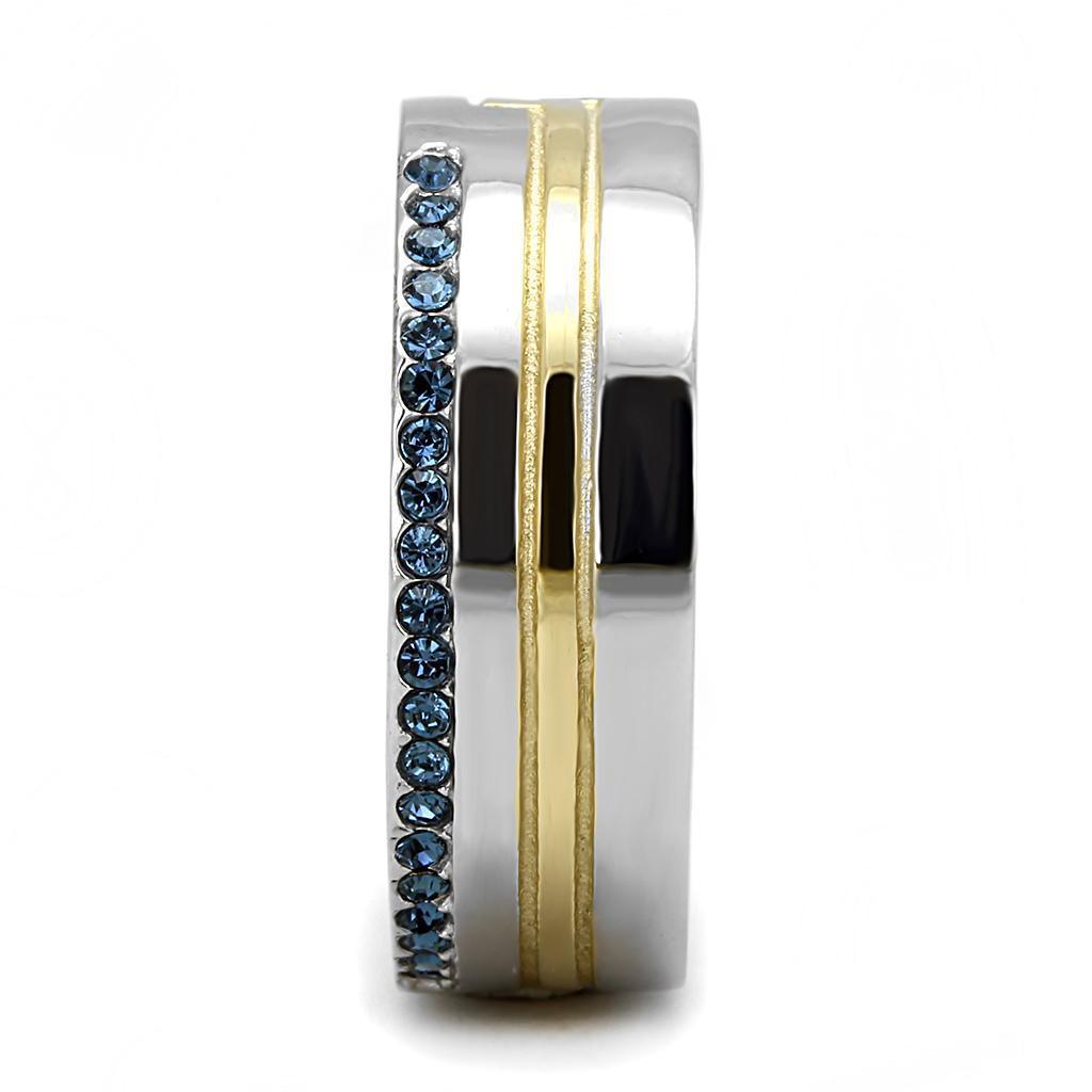 Anillo Color Plata Para Hombres de Acero Inoxidable Rayo Dorado con Piedras Azules - Jewelry Store by Erik Rayo