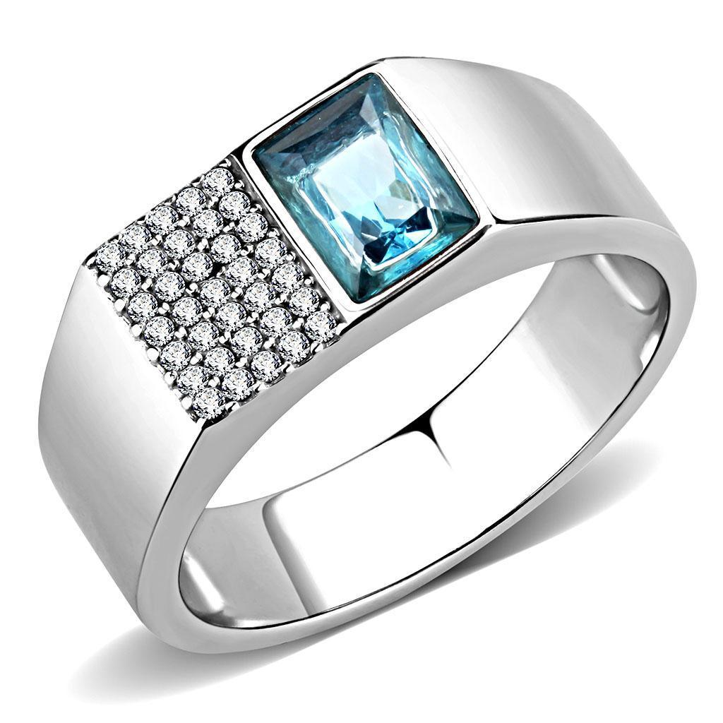 Anillo Color Plata Para Hombres y Ninos de Acero Inoxidable Rectangular Aquamarina - Jewelry Store by Erik Rayo