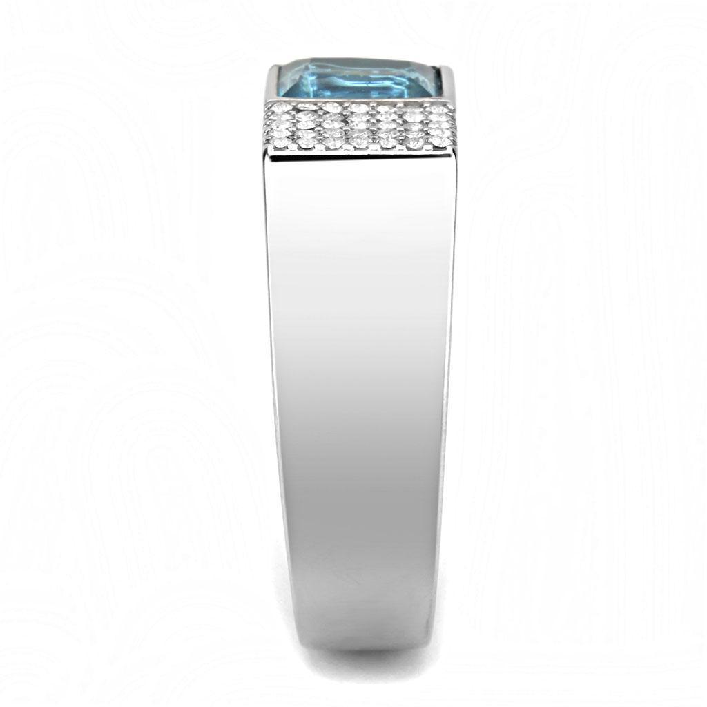 Anillo Color Plata Para Hombres de Acero Inoxidable Rectangular Aquamarina - Jewelry Store by Erik Rayo