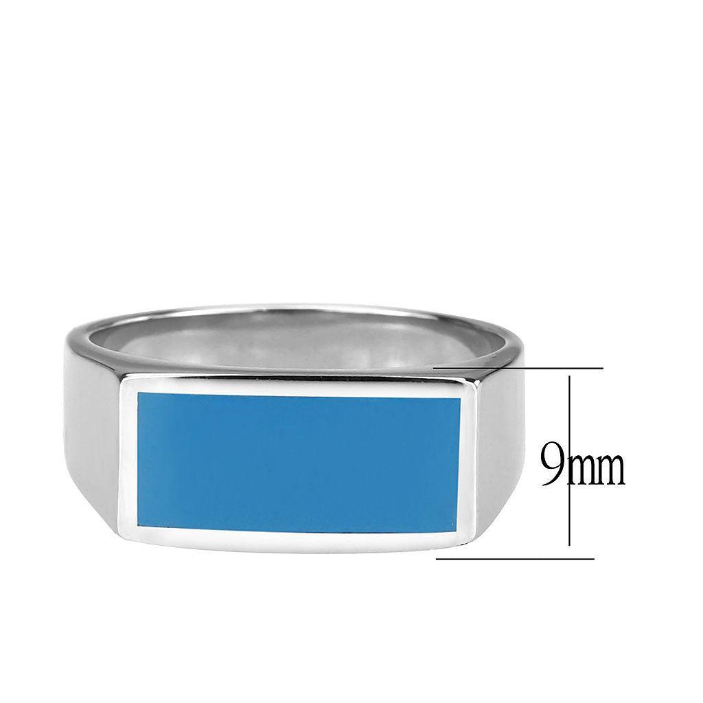 Anillo Color Plata Para Hombres de Acero Inoxidable Rectangular Azul Bebe - Jewelry Store by Erik Rayo