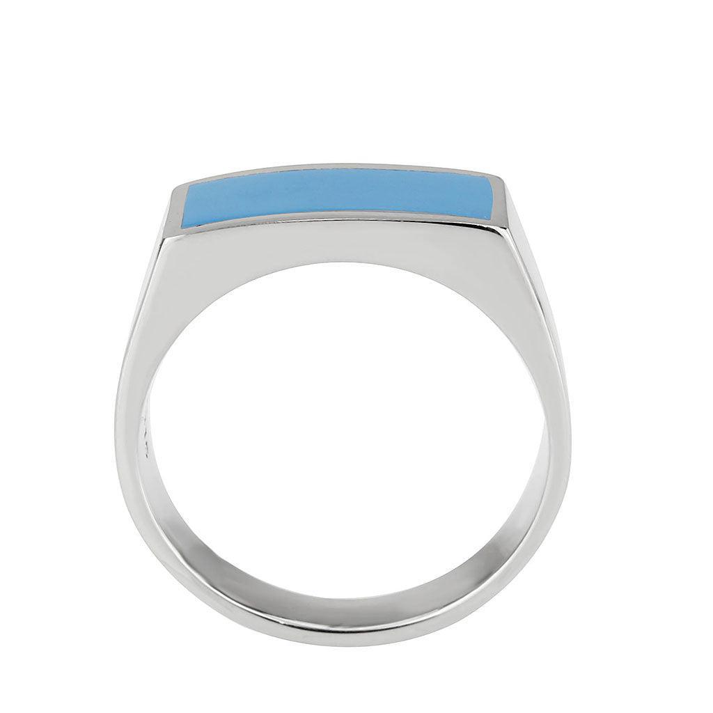 Anillo Color Plata Para Hombres de Acero Inoxidable Rectangular Azul Bebe - Jewelry Store by Erik Rayo