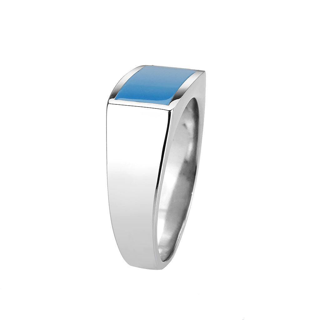 Anillo Color Plata Para Hombres de Acero Inoxidable Rectangular Azul Bebe - Jewelry Store by Erik Rayo