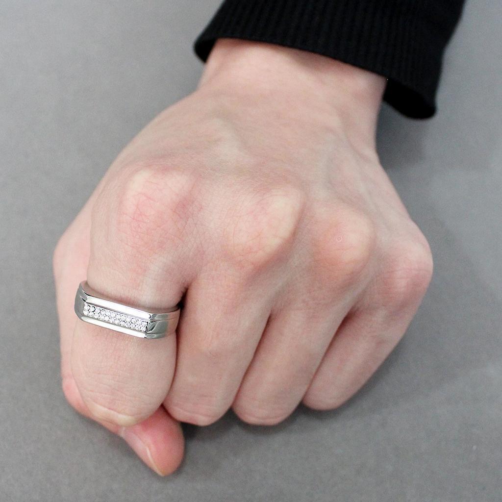 Anillo Color Plata Para Hombres de Acero Inoxidable Simple Linea de Diamantes - Jewelry Store by Erik Rayo