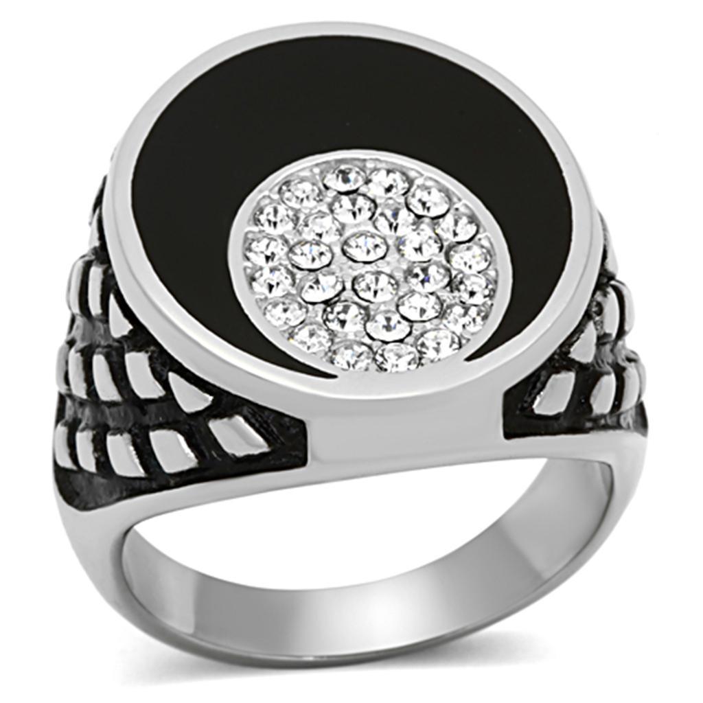 Anillo Color Plata Para Hombres de Acero Inoxidable Sol y Luna en Onyx - Jewelry Store by Erik Rayo