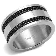 Load image into Gallery viewer, Anillo Color Plata Para Hombres y Ninos de Acero Inoxidable Torzales Negros - Jewelry Store by Erik Rayo
