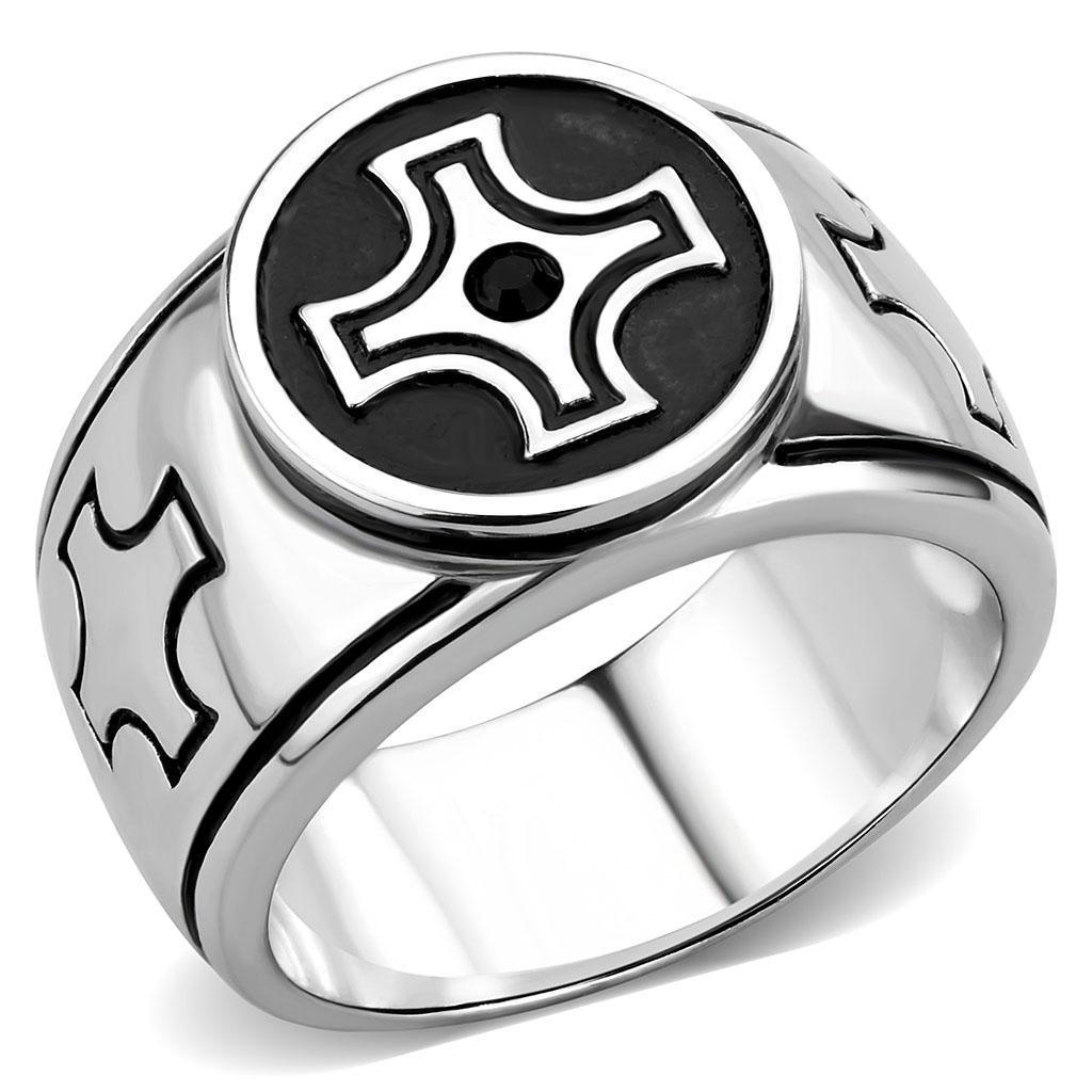 Anillo Color Plata Para Hombres de Acero Inoxidable Tres Cruces con Onyx - Jewelry Store by Erik Rayo