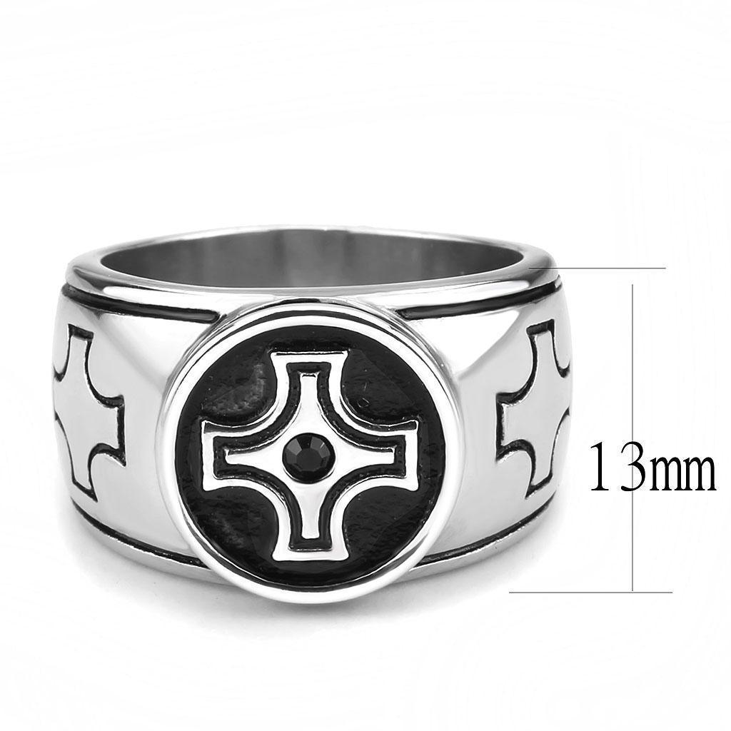 Anillo Color Plata Para Hombres de Acero Inoxidable Tres Cruces con Onyx - Jewelry Store by Erik Rayo
