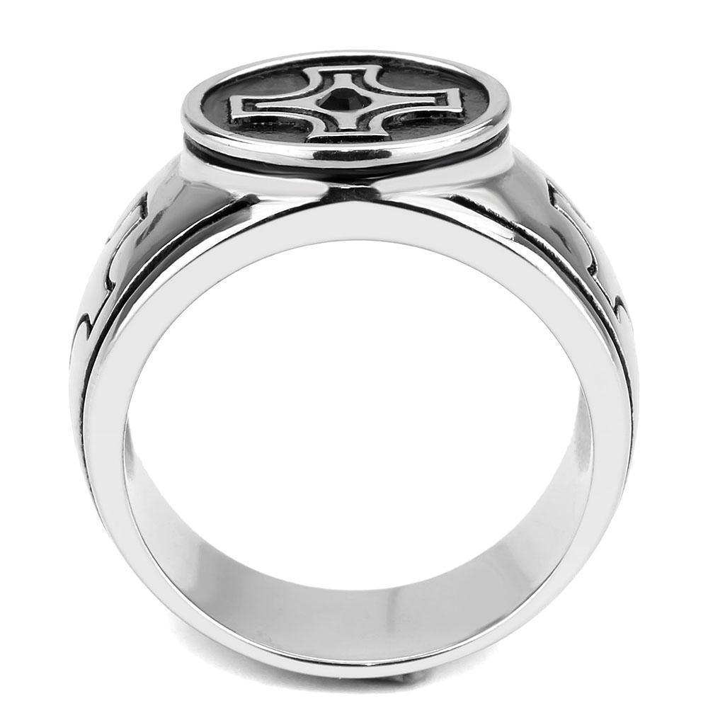 Anillo Color Plata Para Hombres de Acero Inoxidable Tres Cruces con Onyx - Jewelry Store by Erik Rayo