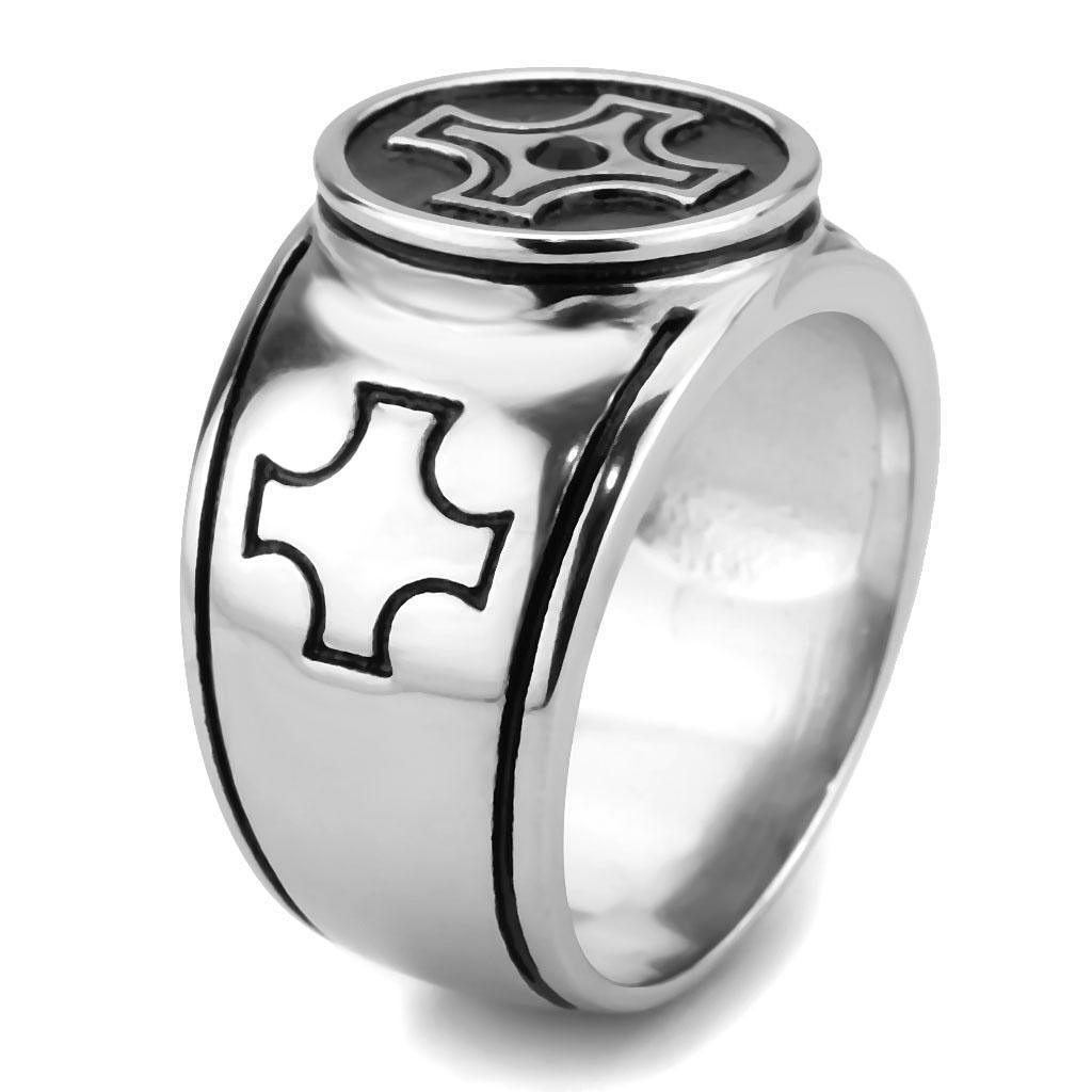 Anillo Color Plata Para Hombres de Acero Inoxidable Tres Cruces con Onyx - Jewelry Store by Erik Rayo