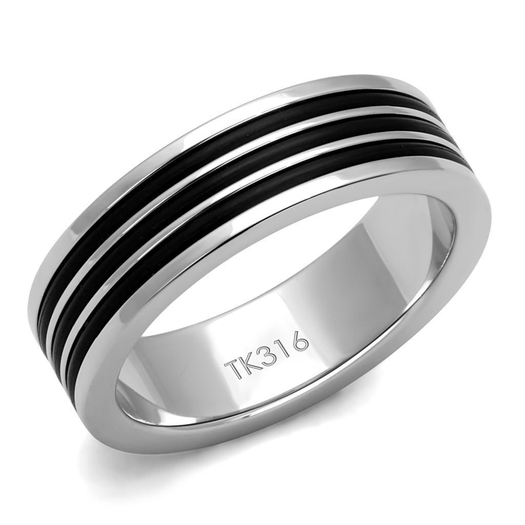 Anillo Color Plata Para Hombres de Acero Inoxidable Tres Lineas Negras - Jewelry Store by Erik Rayo