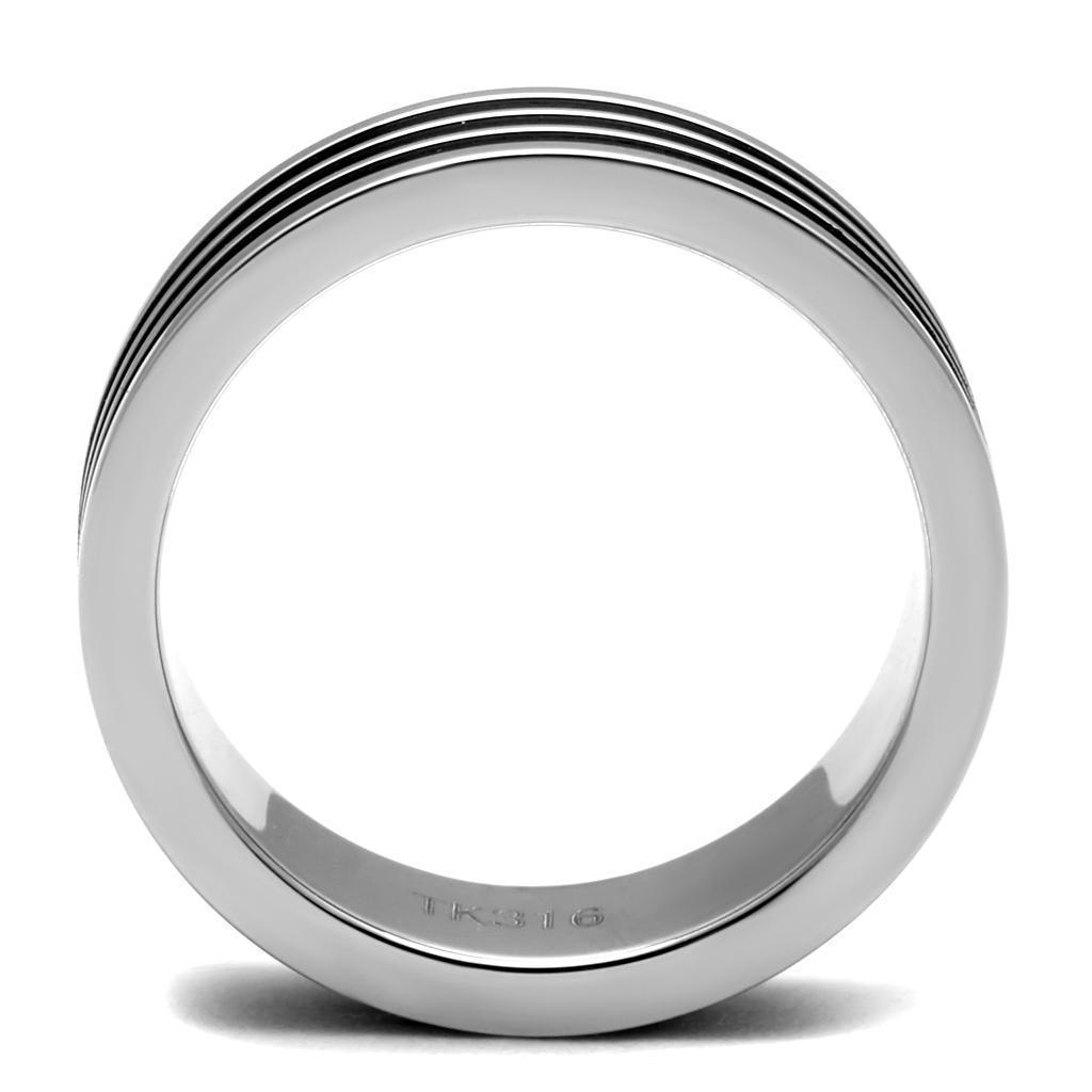 Anillo Color Plata Para Hombres de Acero Inoxidable Tres Lineas Negras - Jewelry Store by Erik Rayo