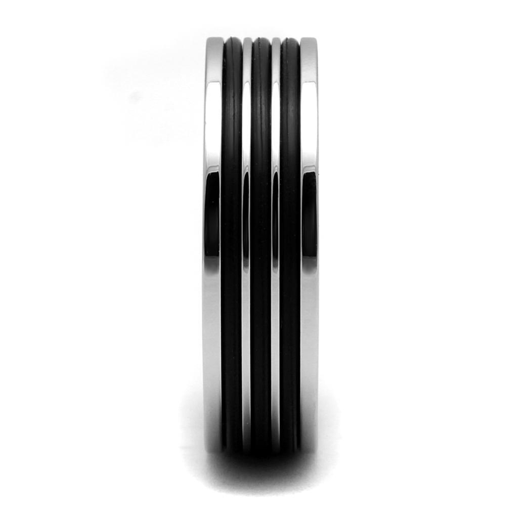 Anillo Color Plata Para Hombres de Acero Inoxidable Tres Lineas Negras - Jewelry Store by Erik Rayo
