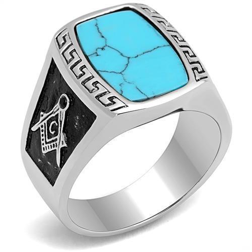 Anillo Color Plata Para Hombres de Acero Inoxidable Turquesa con Mason - Jewelry Store by Erik Rayo