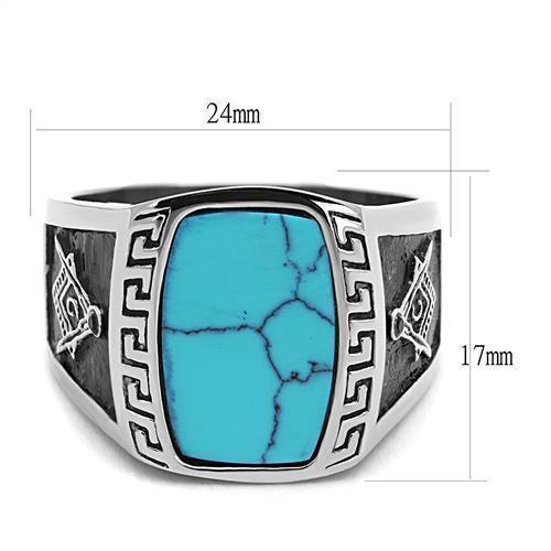 Anillo Color Plata Para Hombres de Acero Inoxidable Turquesa con Mason - Jewelry Store by Erik Rayo