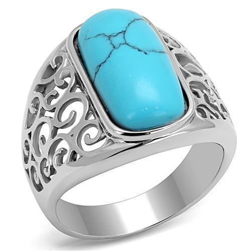 Anillo Color Plata Para Hombres de Acero Inoxidable Turquesa Ovalada - Jewelry Store by Erik Rayo