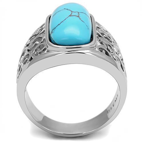 Anillo Color Plata Para Hombres de Acero Inoxidable Turquesa Ovalada - Jewelry Store by Erik Rayo