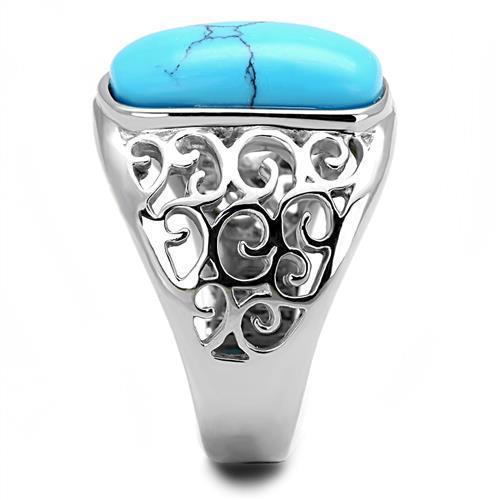 Anillo Color Plata Para Hombres de Acero Inoxidable Turquesa Ovalada - Jewelry Store by Erik Rayo