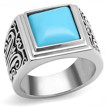 Load image into Gallery viewer, Anillo Color Plata Para Hombres y Ninos de Acero Inoxidable Turquesa Patron Elegante - Jewelry Store by Erik Rayo
