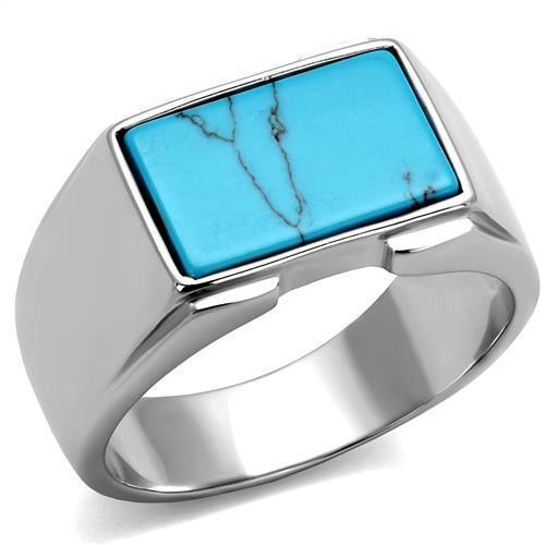 Anillo Color Plata Para Hombres y Ninos de Acero Inoxidable Turquesa Rectangular Simple - Jewelry Store by Erik Rayo