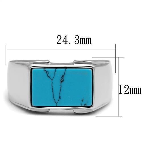 Anillo Color Plata Para Hombres de Acero Inoxidable Turquesa Rectangular Simple - Jewelry Store by Erik Rayo