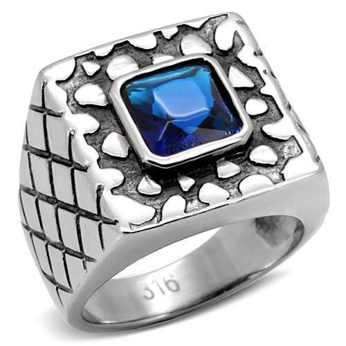 Anillo Color Plata Para Hombres de Acero Inoxidable Zafiro Rectangular en Pepita - Jewelry Store by Erik Rayo