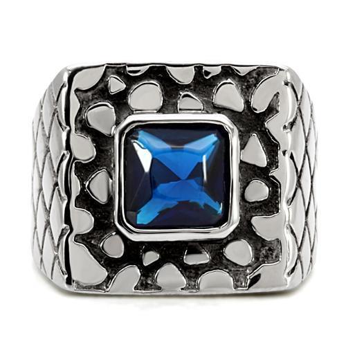 Anillo Color Plata Para Hombres de Acero Inoxidable Zafiro Rectangular en Pepita - Jewelry Store by Erik Rayo