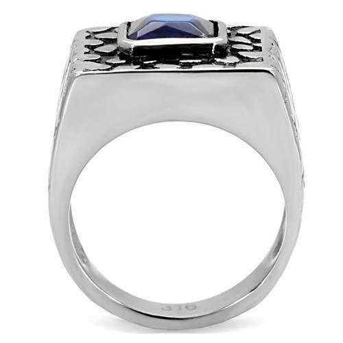 Anillo Color Plata Para Hombres de Acero Inoxidable Zafiro Rectangular en Pepita - Jewelry Store by Erik Rayo