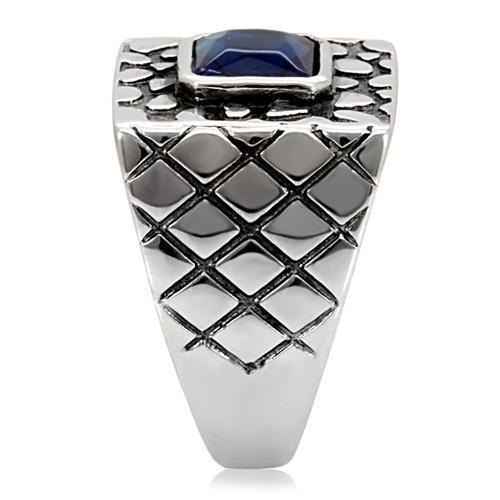 Anillo Color Plata Para Hombres de Acero Inoxidable Zafiro Rectangular en Pepita - Jewelry Store by Erik Rayo