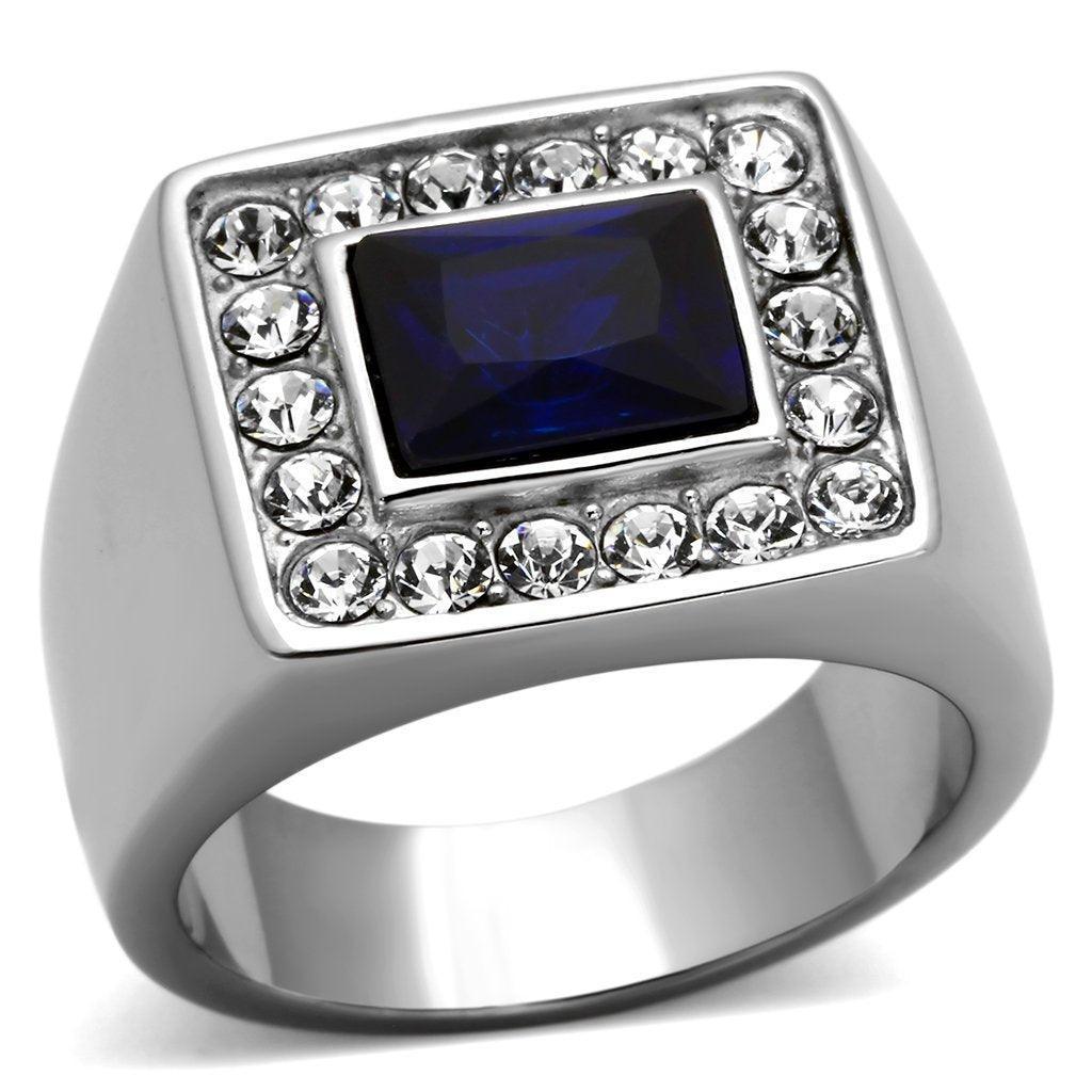 Anillo Color Plata Para Hombres de Acero Inoxidable Zafiro Rectangular - Jewelry Store by Erik Rayo