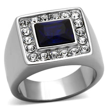 Load image into Gallery viewer, Anillo Color Plata Para Hombres y Ninos de Acero Inoxidable Zafiro Rectangular - Jewelry Store by Erik Rayo
