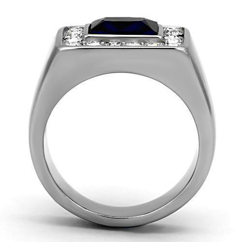 Anillo Color Plata Para Hombres de Acero Inoxidable Zafiro Rectangular - Jewelry Store by Erik Rayo