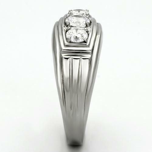 Anillo corte redondo para hombre de acero inoxidable plateado con 3 circonitas cúbicas - Jewelry Store by Erik Rayo