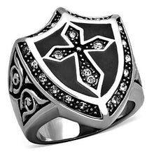 Load image into Gallery viewer, Anillo cruz escudo Caballeros Templarios para hombre de acero inoxidable con negro cz - Jewelry Store by Erik Rayo
