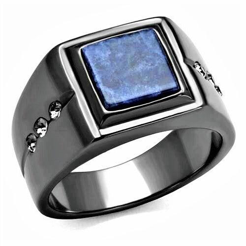 Anillo con Piedra Azul Color Negro Para Hombre de Acero inoxidable Arenisca y Circonita Cúbica - Jewelry Store by Erik Rayo