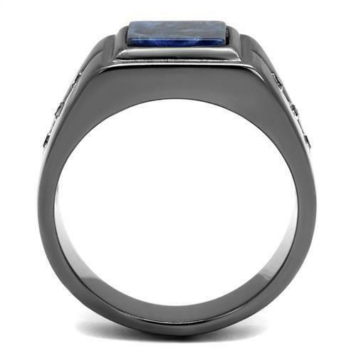 Anillo con Piedra Azul Color Negro Para Hombre de Acero inoxidable Arenisca y Circonita Cúbica - Jewelry Store by Erik Rayo