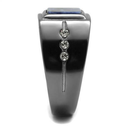 Anillo con Piedra Azul Color Negro Para Hombre de Acero inoxidable Arenisca y Circonita Cúbica - Jewelry Store by Erik Rayo