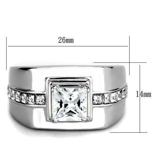 Anillo cuadrado diamantes corte princesa para hombre de acero inoxidable y plata de imitación de 4,15 quilates - Jewelry Store by Erik Rayo