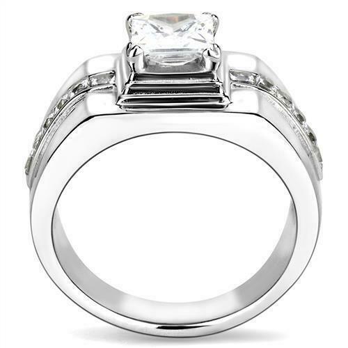 Anillo cuadrado diamantes corte princesa para hombre de acero inoxidable y plata de imitación de 4,15 quilates - Jewelry Store by Erik Rayo