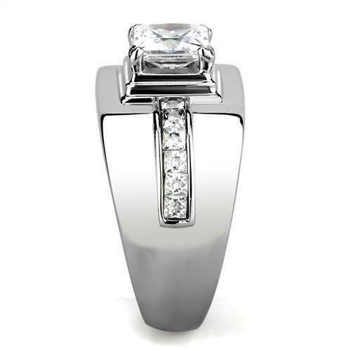 Anillo cuadrado diamantes corte princesa para hombre de acero inoxidable y plata de imitación de 4,15 quilates - Jewelry Store by Erik Rayo