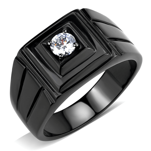 Anillo cuadrado solitario negro hombre de acero inoxidable - Jewelry Store by Erik Rayo