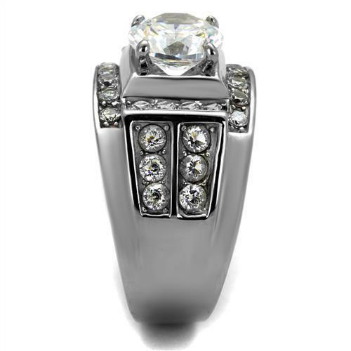 Anillo diamantes para hombre de sello en negrita de acero inoxidable con circonita cúbica de corte brillante redondo masculino - Jewelry Store by Erik Rayo
