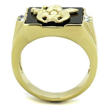 Load image into Gallery viewer, Anillo Mason ónix negro dorado color oro para hombre acero inoxidable - Jewelry Store by Erik Rayo
