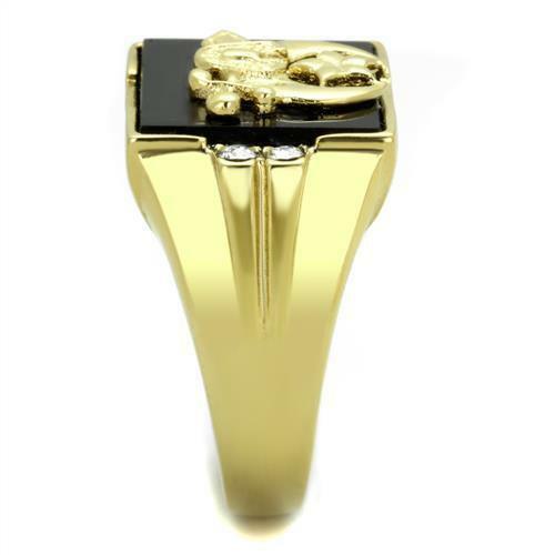 Anillo Mason ónix negro dorado color oro para hombre acero inoxidable - Jewelry Store by Erik Rayo