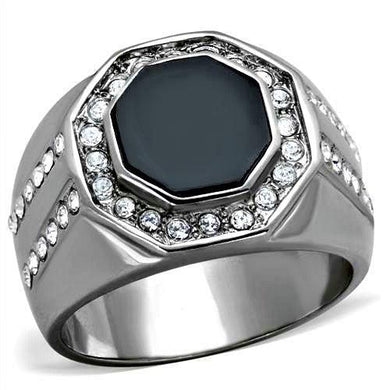 Anillo para hombre Onyx negra piedra cz octagono & claro CZ acero inoxidable - Jewelry Store by Erik Rayo