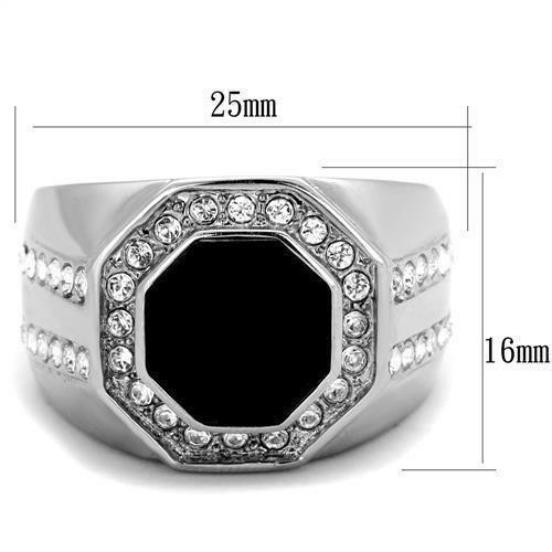 Anillo para hombre Onyx negra piedra cz octagono & claro CZ acero inoxidable - Jewelry Store by Erik Rayo