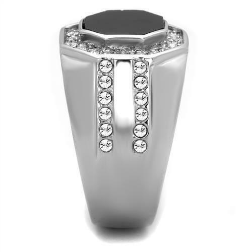 Anillo para hombre Onyx negra piedra cz octagono & claro CZ acero inoxidable - Jewelry Store by Erik Rayo